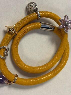 Christiana, Soft, Yellow Leather Wrap Bracelet with 5 Mixed Charms